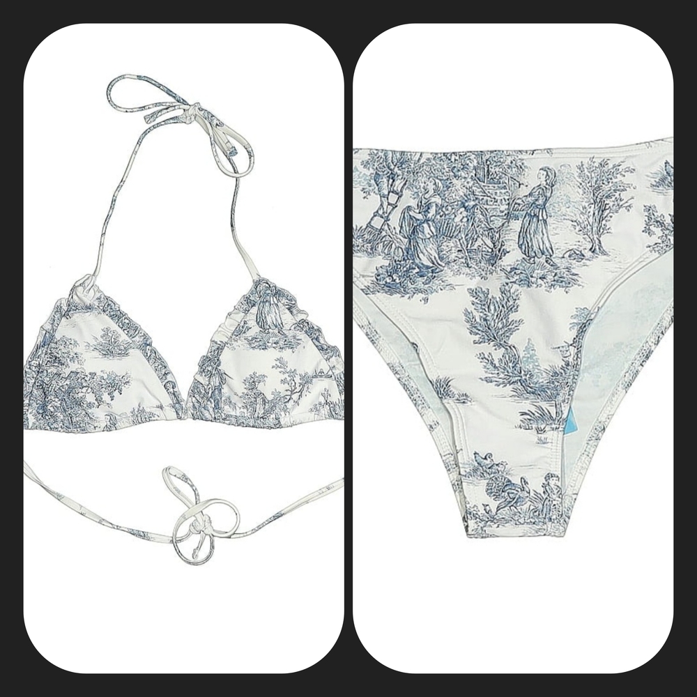 Blue and White Toile Bikini Set
